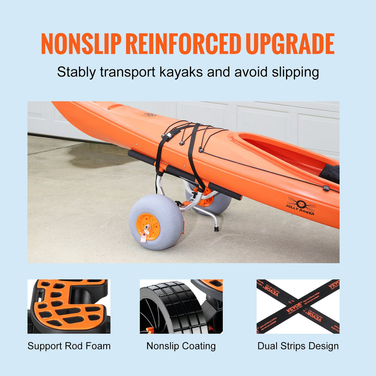 Heavy Duty Kayak Cart, 158.8 kg Load Capacity, Foldable Canoe Trolley Cart with 30.5 cm Tires, Adjustable Carrier Width & Nonslip Support Foot, for Kayaks Canoes Paddleboards Float Mats Jon Boats