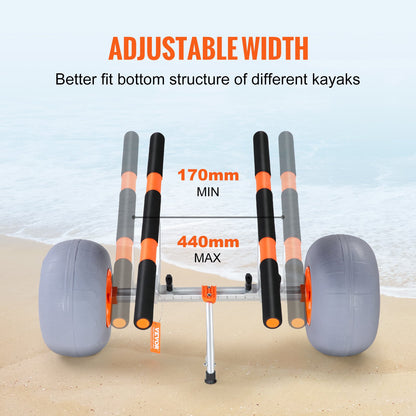Heavy Duty Kayak Cart, 158.8 kg Load Capacity, Foldable Canoe Trolley Cart with 30.5 cm Tires, Adjustable Carrier Width & Nonslip Support Foot, for Kayaks Canoes Paddleboards Float Mats Jon Boats