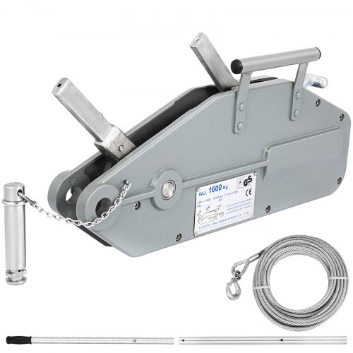 Wire Rope Puller 1.6T/1587.6 kg Capacity Hand Winch Rope 2499.4 cm Grip Puller Manual Wire Rope Puller Heavy Duty Wire Rope Grip Puller Hoist Pulling Towing Equipment for Indoor and Outdoor Use