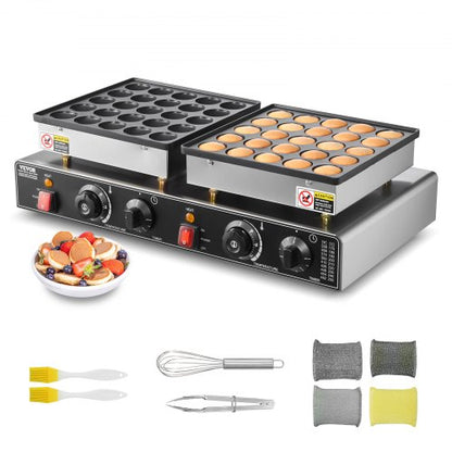 50 st mini holländsk pannkaksjärn, non-stick rostfritt stål Dorayaki-grill, 1800 W kommersiell elektrisk poffertjesgrillpanna, dubbel temperatur- och tidskontroll, för köksrestaurang frukost och dessert