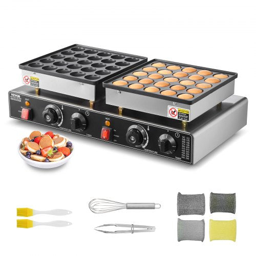 50 st mini holländsk pannkaksjärn, non-stick rostfritt stål Dorayaki-grill, 1800 W kommersiell elektrisk poffertjesgrillpanna, dubbel temperatur- och tidskontroll, för köksrestaurang frukost och dessert