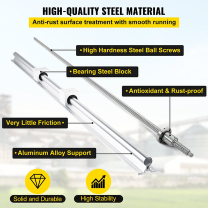 SBR20 Linear Rail Set+3 Ballscrew RM1605-350/650/1050mm CNC Set Support Liner Rail+BK/BF12 with BK/BF 12 CNC Kit