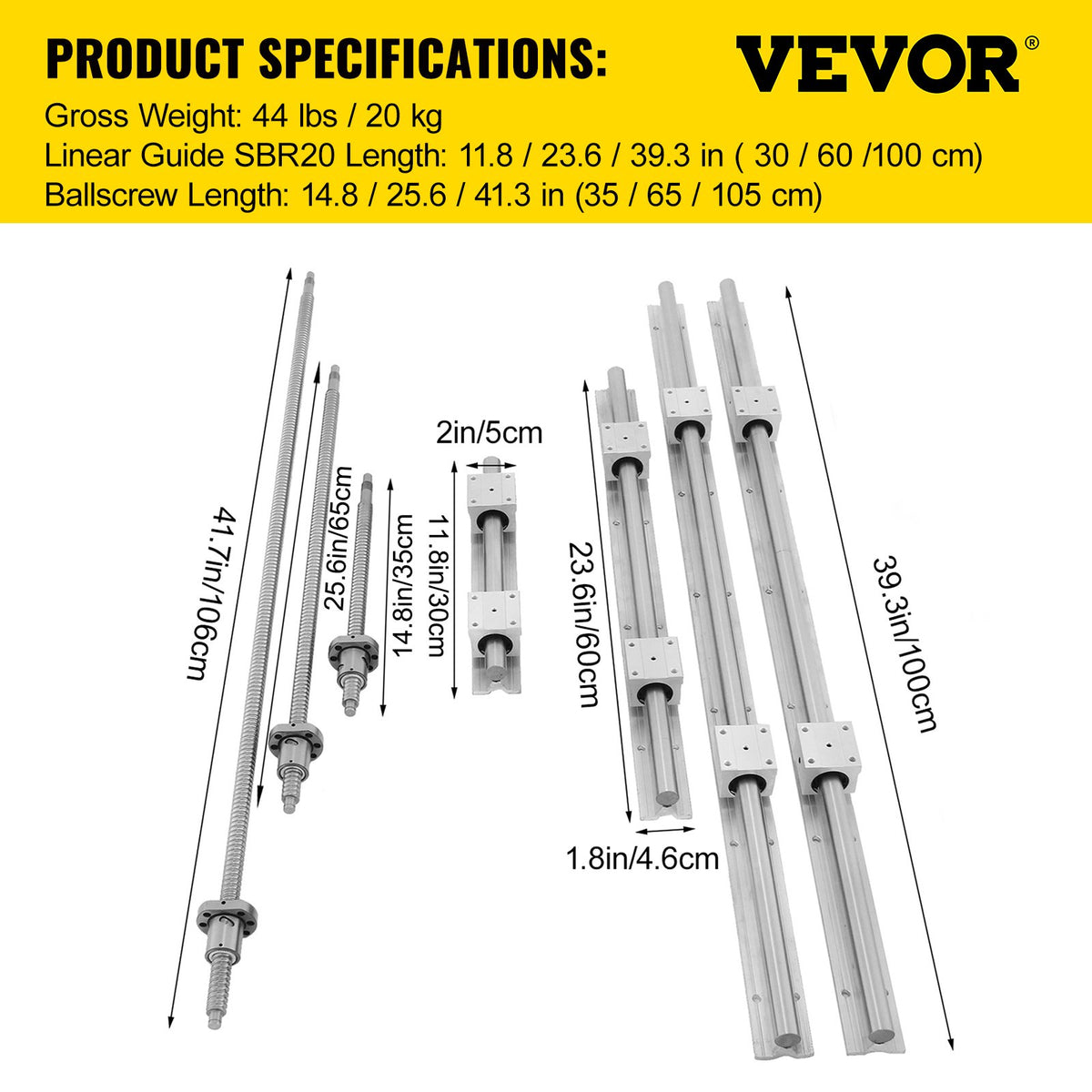 SBR20 Linear Rail Set+3 Ballscrew RM1605-350/650/1050mm CNC Set Support Liner Rail+BK/BF12 with BK/BF 12 CNC Kit