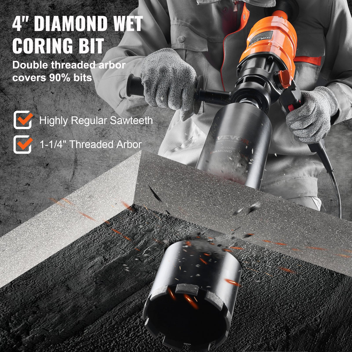 Diamantkärnborrmaskin Handhållen betongkärnborrigg 10,2 cm borr 1500W