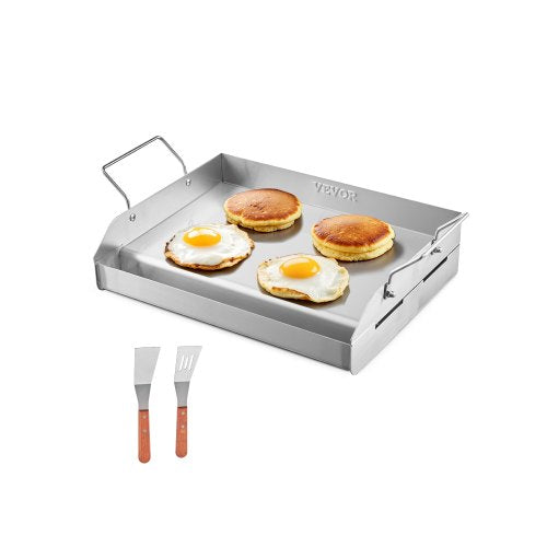 Stekplåt i rostfritt stål, 17x13 tum universal platt rektangulär platta, gasgrillstekplåt för BBQ-grill, Teppanyaki, bärbart familjeköksredskap med handtag, för camping, tailgating-fest
