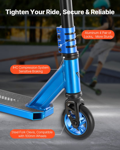 Trickscooter, kompletta professionella trickscooter för barn i åldrarna 9-11 år, tonåringar, vuxna, pojkar och flickor, freestyle street rider för mellannivåer och nybörjare, dubbelt lager lättviktigt aluminiumdäck