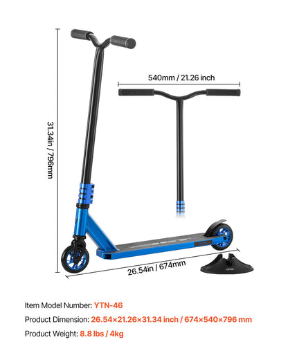 Trickscooter, kompletta professionella trickscooter för barn i åldrarna 9-11 år, tonåringar, vuxna, pojkar och flickor, freestyle street rider för mellannivåer och nybörjare, dubbelt lager lättviktigt aluminiumdäck