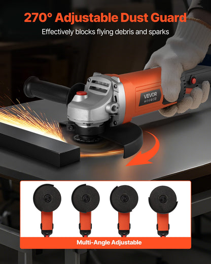 Vinkelslip, 177,8 mm elektrisk slipmaskin, 8,2 ampere 8500 varv/min sladdanslutna vinkelslipmaskiner med hög hastighet och justerbart dammskydd för metallslipning, kapning och rostborttagning (skiva ingår ej)
