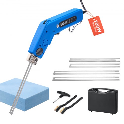 Skumskärare med het kniv, 200W elektriskt skumskärverktyg, 50℃ - 500℃ justerbar frigolitskärare med 150 mm och 200 mm skärblad för KT-skivor, polyeten, svamp, gummi - Verktygslåda ingår