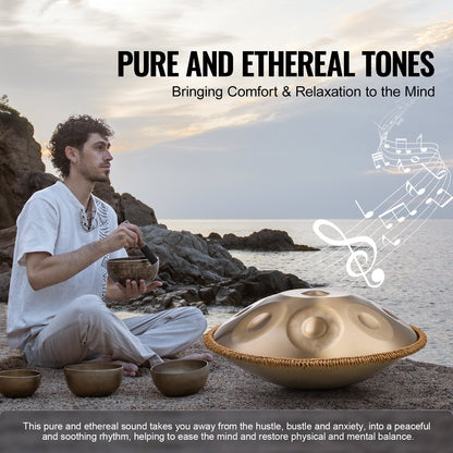 Handpan Drum 55.9 cm 10 Notes D Minor Hand Drum Instrument with Mallet