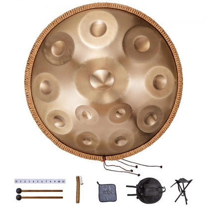 Handpan Drum 55.9 cm 12 Notes D Minor Hand Drum Instrument with Mallet