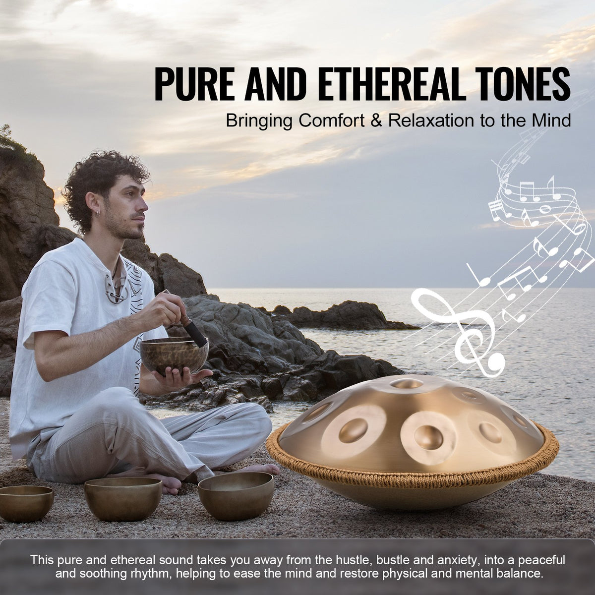 Handpan Drum 55.9 cm 12 Notes D Minor Hand Drum Instrument with Mallet