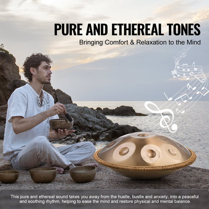 Handpan Drum 55.9 cm 12 Notes D Minor Hand Drum Instrument with Mallet
