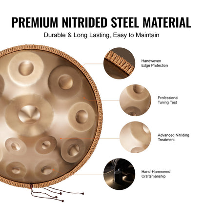 Handpan Drum 55.9 cm 12 Notes D Minor Hand Drum Instrument with Mallet