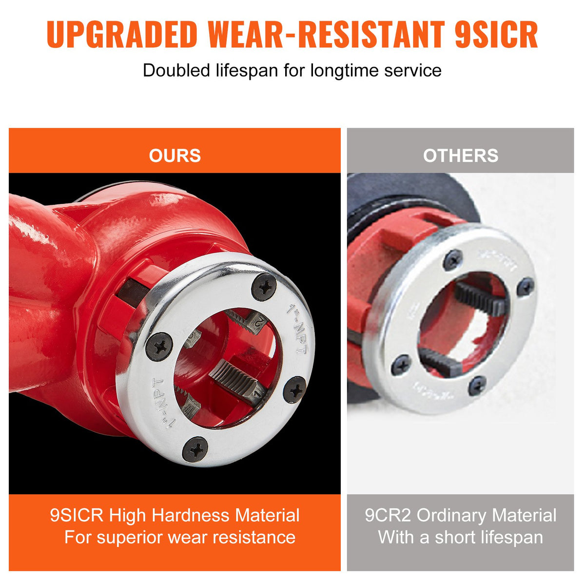 Spärrgängningssats för rör, 1/2" NPT, 3/4" NPT, 1" NPT manuell spärrgängningsenhet för rör, bärbart rörgängningsverktygsset med 3 delar NPT-matriser, förvaringsfodral för galvaniserade aluminium-, järn- och kopparrör