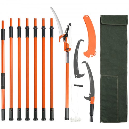 Manuell stångsåg, 2,2-8,2 m utdragbar trädsekatör, vasst stålblad och sax för beskärning av höga grenar, grentrimmer med lätta 2,4 m glasfiberhandtag, för beskärning av palmer och buskar