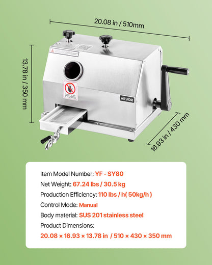 Kommersiell sockerrörspress 50 kg/h utgång 3 valsar 62 mm inlopp