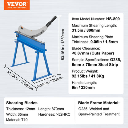 800 mm manuell plåtsax för metallplåtbearbetning, bänkskärare med Q235-material, för hantverk, tjockt ståltillverkning, kraftig rullpress för byggare och gör-det-själv-entusiaster