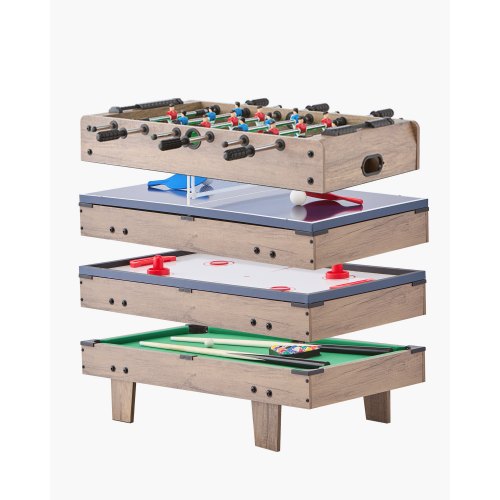 4-in-1 Combo Game Table Set, 32" Air Hockey Table, Multi Combination Table with Pool Billiard, Hockey, Foosball, Ping Pong, Pushers & Pucks, Sports Arcade Table for Kids Family Game Room Office