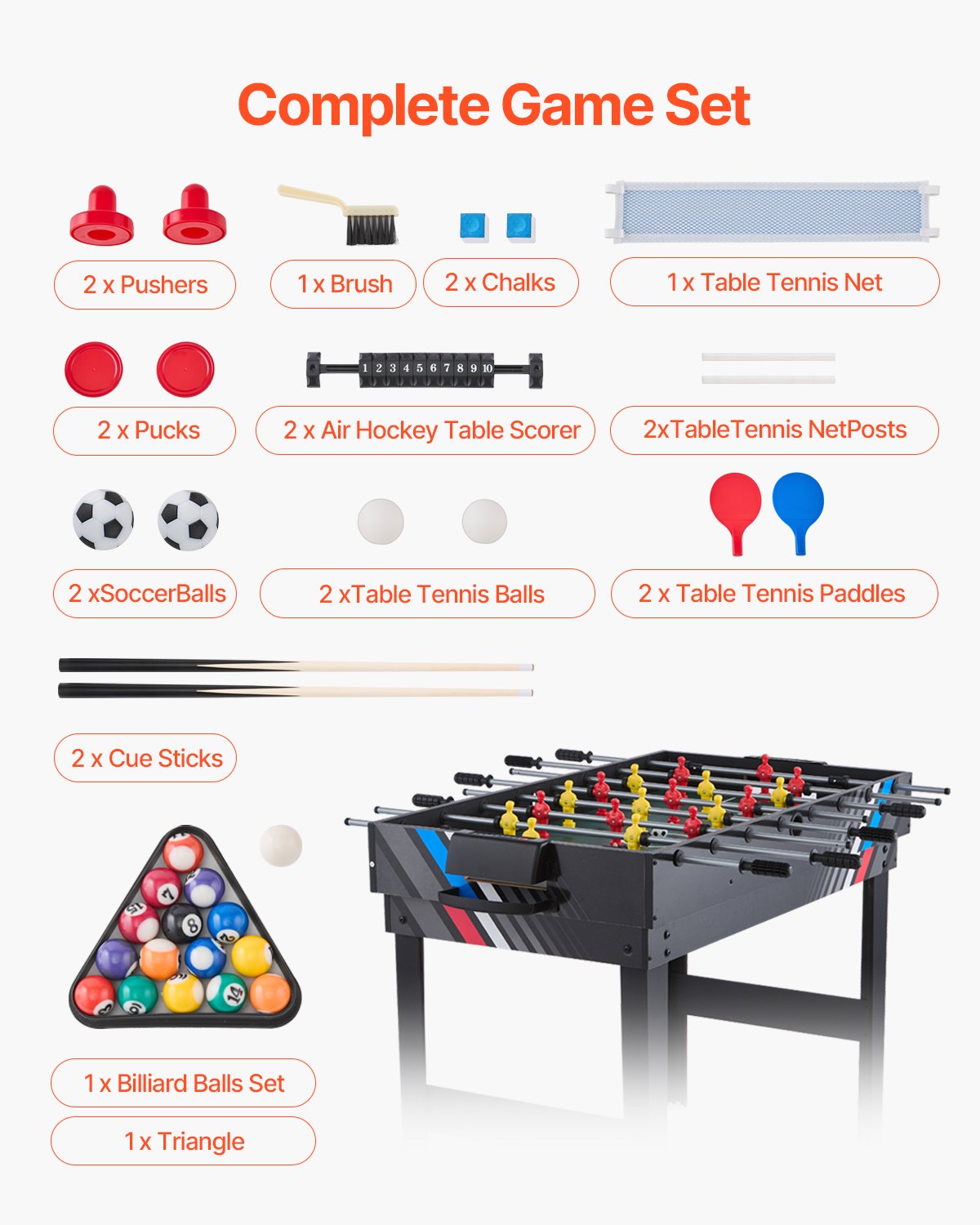4-i-1 kombinationsspelbordsset, 48" airhockeybord, multikombinationsbord med airhockey, biljard, fotboll, pingis, pushers och puckar, sportarkadbord för familjens spelrum och kontor