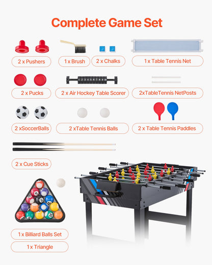4-i-1 kombinationsspelbordsset, 48" airhockeybord, multikombinationsbord med airhockey, biljard, fotboll, pingis, pushers och puckar, sportarkadbord för familjens spelrum och kontor