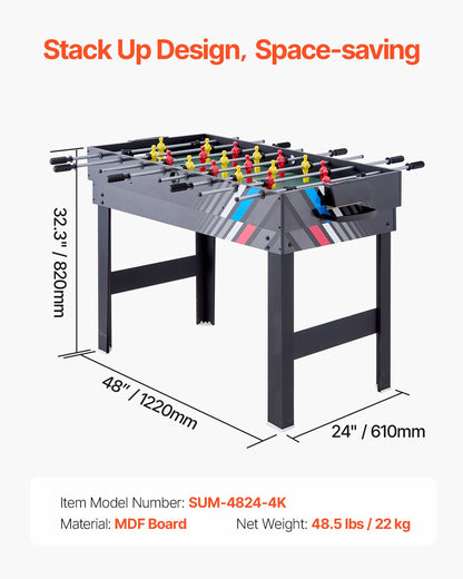 4-i-1 kombinationsspelbordsset, 48" airhockeybord, multikombinationsbord med airhockey, biljard, fotboll, pingis, pushers och puckar, sportarkadbord för familjens spelrum och kontor