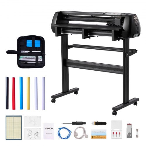 Vinylskärmaskin, 870 mm max matningsbredd, dubbla blad, justerbar kraft och hastighet, LED-display, vinylplotterskärare, skrivarpaket med klistermärkesark, transferfilm, Signmaster-programvara
