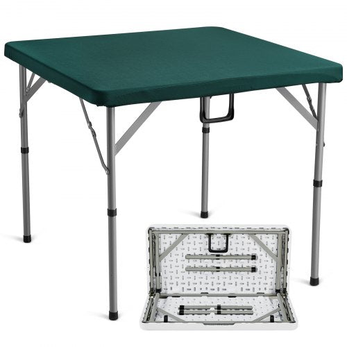 Mahjongbord, hopfällbart kortbord för 4 spelare med slitstark grön bordsskiva, bärbart, hopfällbart fyrkantigt dominobord med bärhandtag för utomhuscamping och picknickfest, 34 x 34 tum