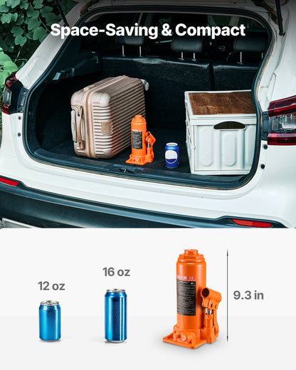 Hydraulic Bottle Jack, 10 Ton Load Capacity, 235-470 mm Lifting Range, Heavy Duty Hydraulic Welded Bottle Jack for Car, SUV, Pickup, Auto Repair, House Lift and Agricultural Equipment, Orange