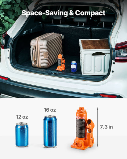 Hydraulic Bottle Jack, 4 Ton Load Capacity, 185-350 mm Lifting Range, Heavy Duty Hydraulic Welded Bottle Jack for Car, SUV, Pickup, Auto Repair, House Lift and Agricultural Equipment, Orange