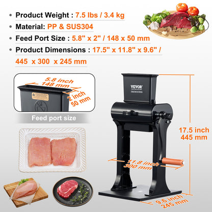 Kommersiell köttmörare, kraftig köttmörare i rostfritt stål, snabb och enkel manuell användning köksredskap, 14,7 cm matningsport för nötkött, kalkon, kyckling, fläskkött, biff och fisk