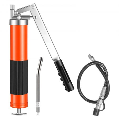 Grease Gun, 10000 PSI High Pressure, Heavy Duty Pistol Grip Grease Gun Kit with 0.4 L Capacity, Includes 46 cm Flex Hose, 1 Extension Rigid Pipe and 1 Sharp Type Nozzle for Automotive, Marine