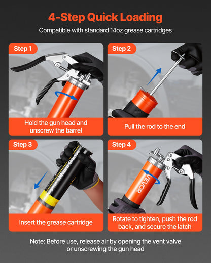 Grease Gun, 8000 PSI, Pistol Grip Grease Gun Kit with 0.4 L Capacity, Includes 46 cm Flex Hose, Double Handle Grease Coupler, Extension Rigid Pipe & Sharp Type Nozzle for Automotive, Marine