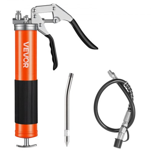 Grease Gun, 8000 PSI High Pressure, Heavy Duty Pistol Grip Grease Gun Kit with 0.4 L Capacity, Includes 46 cm Flex Hose, 1 Extension Rigid Pipe and 1 Sharp Type Nozzle for Automotive, Marine