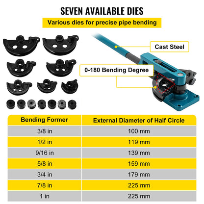 Rörbockare 3/8 till 1 tums rörbockare Rörbockare 10 till 25 mm böjningsformar Rörbockningssats 7 runda formar Storlek för kopparmässing aluminium rostfritt stålrör