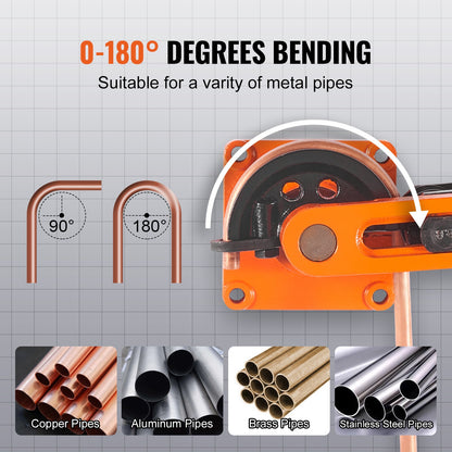 Rörbockare, 9,5 mm till 25,4 mm ytterdiameter manuell rörbockare med 7 böjningsverktyg, 180° koppar- och aluminiumrörbockningsverktyg för HVAC, luftkonditionering, kylskåp, bilreparation