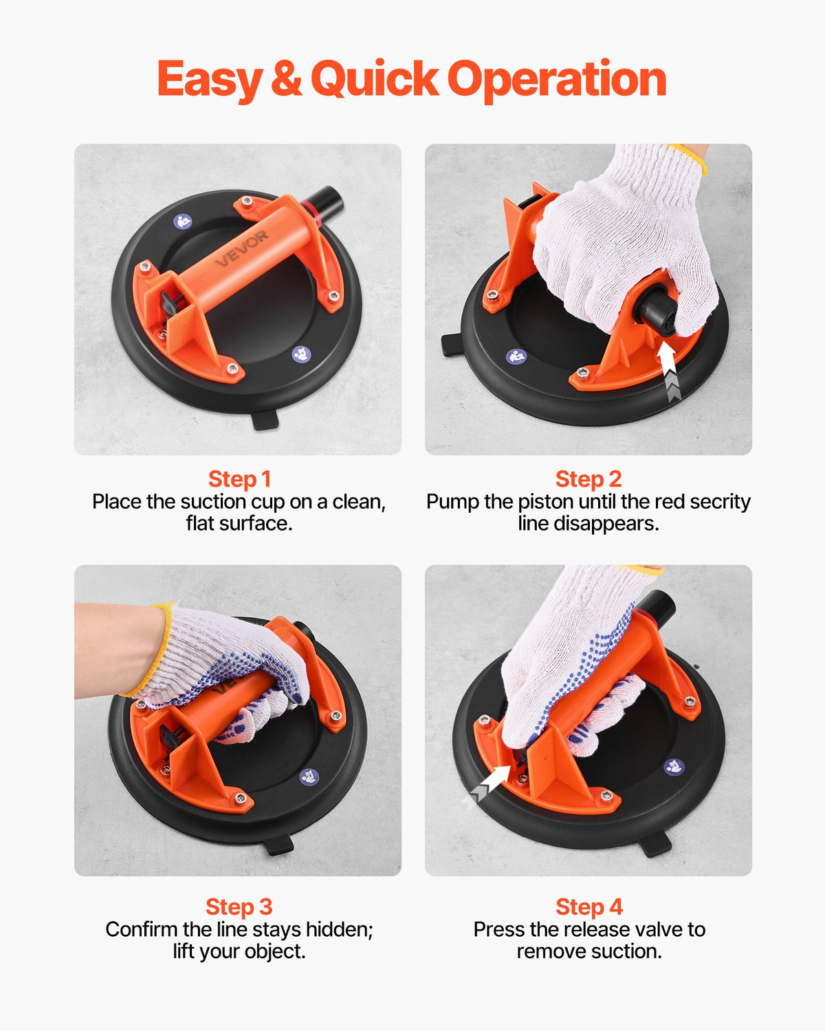 Vacuum Suction Cup, 203 mm Vacuum Glass Lifter with ABS Handle, 180 kg Max Lifting Capacity Tile Suction Cup Tool with Carrying Case for Lifting Large Tile, Granite, Drywall, Windows (1-Pack)