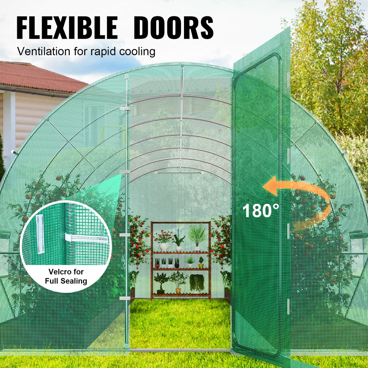 Walk-in tunnelväxthus, 19,4x9,7x7,4 fot Hoop House växthustunnel, växthus med galvaniserad stålram, grönt PE-lock, svängdörr och 12 rullfönster för utomhusbruk
