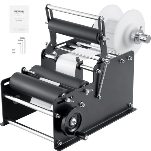 Manuell rund etiketteringsmaskin, 15-20 st/min, etikettapplikator för runda flaskor, justerbar manuell etiketteringsmaskin för runda flaskor lämplig för flaskdiameter 1,98-11,99 cm (med pressstång)