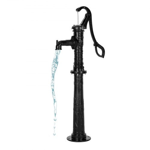 Brunnshandpump, 6 meter maxlyft, manuell handvattenpump i antik gjutjärn med höjningsbas, NPT 3,5 mm anslutning, enkel installation, för utomhusträdgård, damm, gård, gård, svart