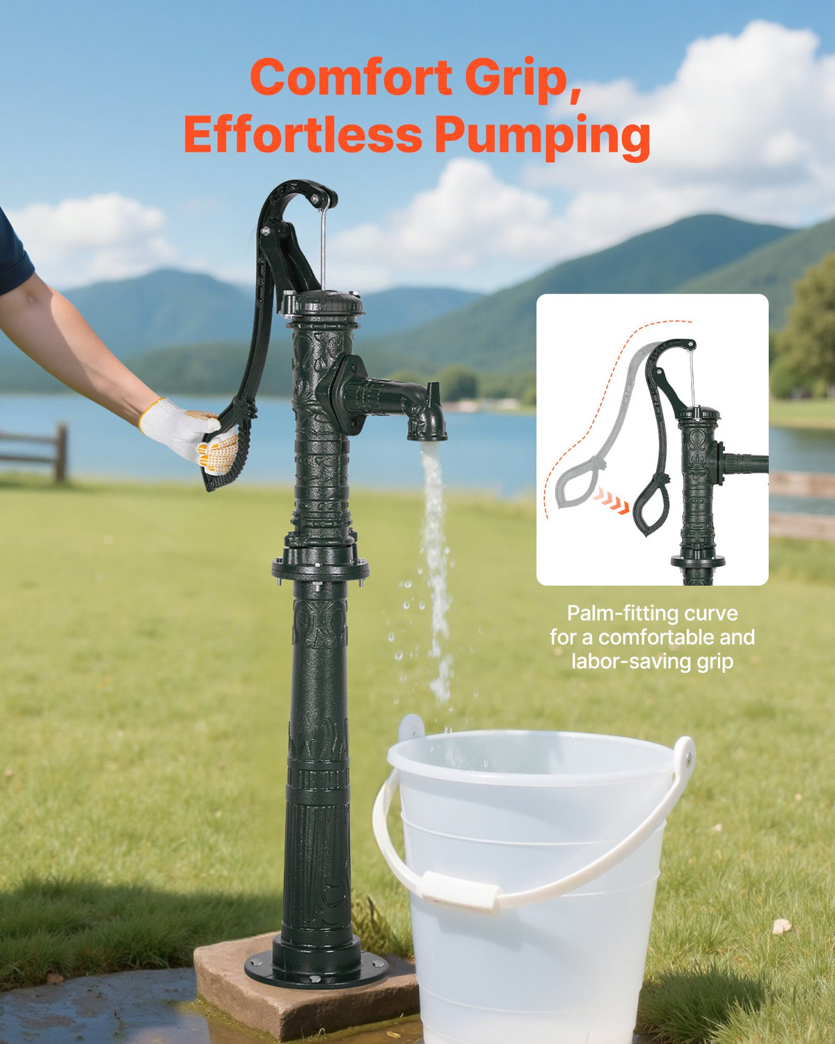 Brunnshandpump, 6 meter maxlyft, manuell handvattenpump i antik gjutjärn med höjningsbas, NPT 3,5 mm anslutning, enkel installation, för utomhusträdgård, damm, gård, gård, grönområden