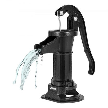 Brunnshandpump, 25 fot maximal lyfthöjd, manuell handvattenpump i antik gjutjärn, NPT 1-1/4 tums anslutning, enkel installation, gammaldags för utomhusträdgård, damm, bakgård, gård, svart