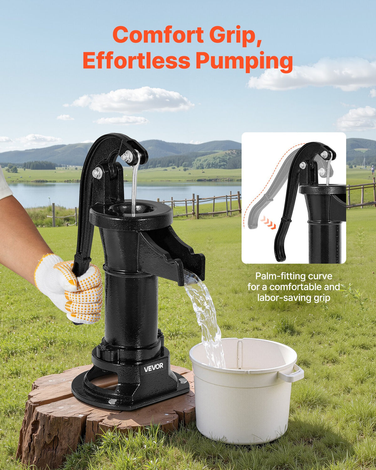 Brunnshandpump, 25 fot maximal lyfthöjd, manuell handvattenpump i antik gjutjärn, NPT 1-1/4 tums anslutning, enkel installation, gammaldags för utomhusträdgård, damm, bakgård, gård, svart