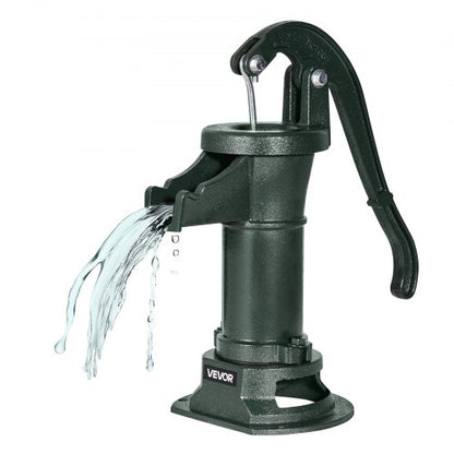 Brunnshandpump, 25 fot maximal lyfthöjd, manuell handvattenpump i antik gjutjärn, NPT 1-1/4 tums anslutning, enkel installation, gammaldags för utomhusträdgård, damm, bakgård, gård, grön