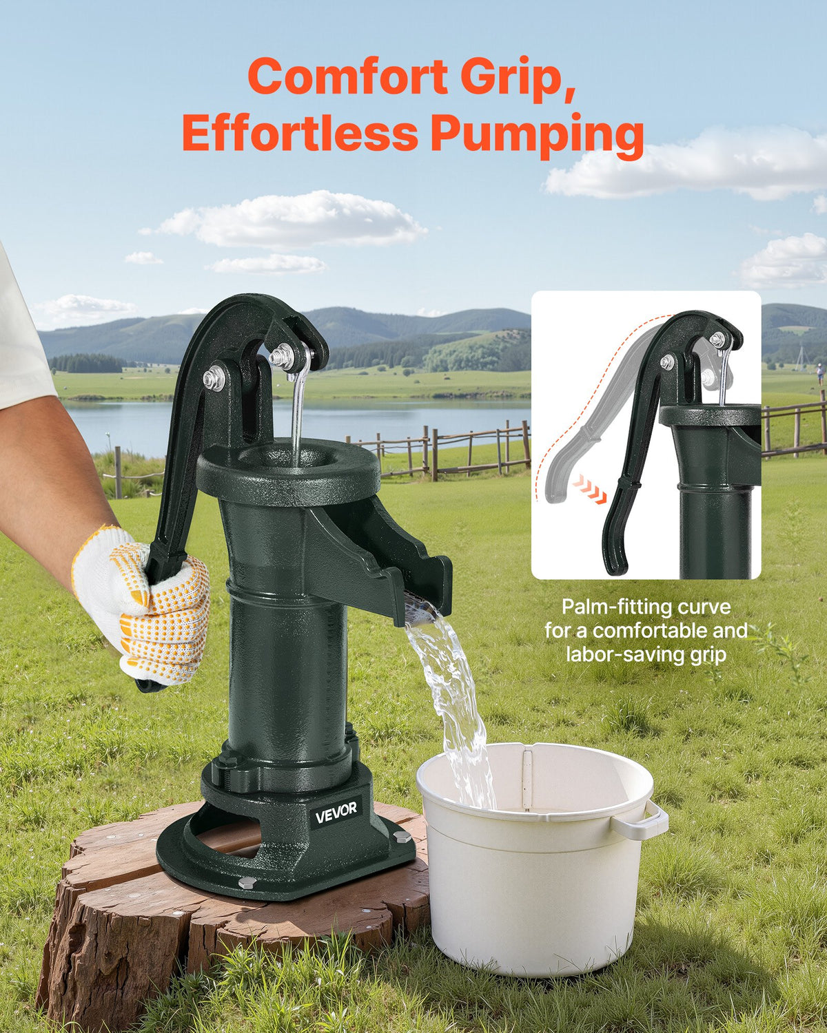 Brunnshandpump, 25 fot maximal lyfthöjd, manuell handvattenpump i antik gjutjärn, NPT 1-1/4 tums anslutning, enkel installation, gammaldags för utomhusträdgård, damm, bakgård, gård, grön