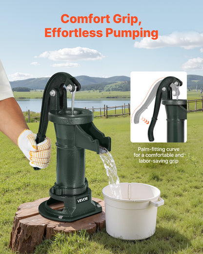 Brunnshandpump, 25 fot maximal lyfthöjd, manuell handvattenpump i antik gjutjärn, NPT 1-1/4 tums anslutning, enkel installation, gammaldags för utomhusträdgård, damm, bakgård, gård, grön