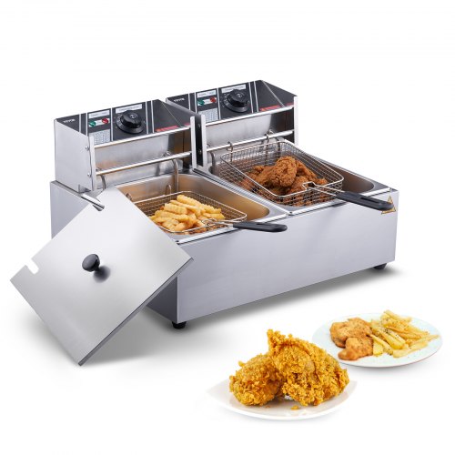 Kommersiell elektrisk fritös bänkskiva fritös med dubbla avtagbara tankar