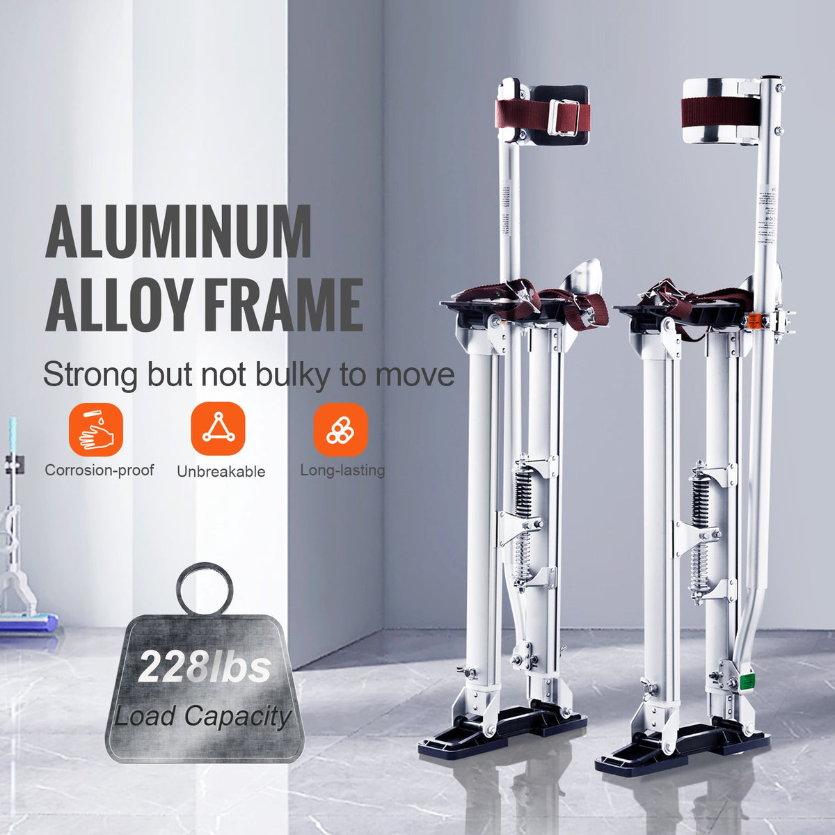 Drywall Stilts, 61 cm-102 cm Adjustable Aluminum Tool Stilts with Protective Knee Pads, Durable and Non-slip Work Stilts for Sheetrock Painting, Walking, Taping, Silver