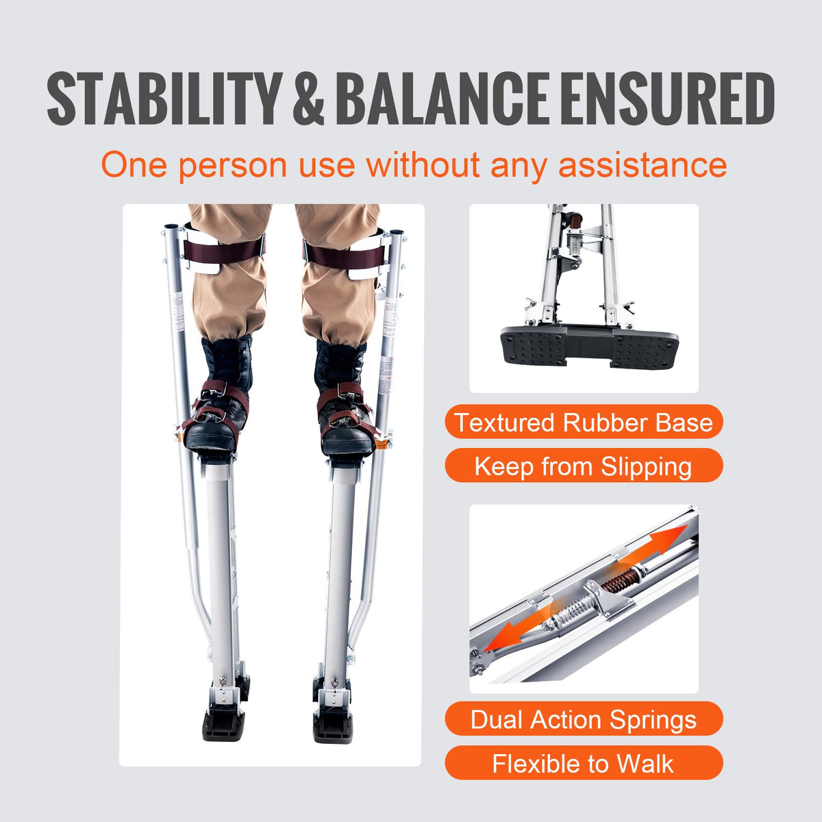 Drywall Stilts, 61 cm-102 cm Adjustable Aluminum Tool Stilts with Protective Knee Pads, Durable and Non-slip Work Stilts for Sheetrock Painting, Walking, Taping, Silver