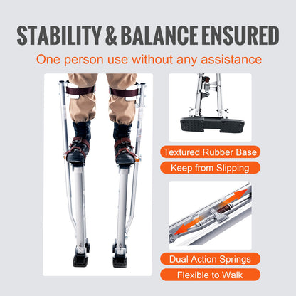 Drywall Stilts, 61 cm-102 cm Adjustable Aluminum Tool Stilts with Protective Knee Pads, Durable and Non-slip Work Stilts for Sheetrock Painting, Walking, Taping, Silver
